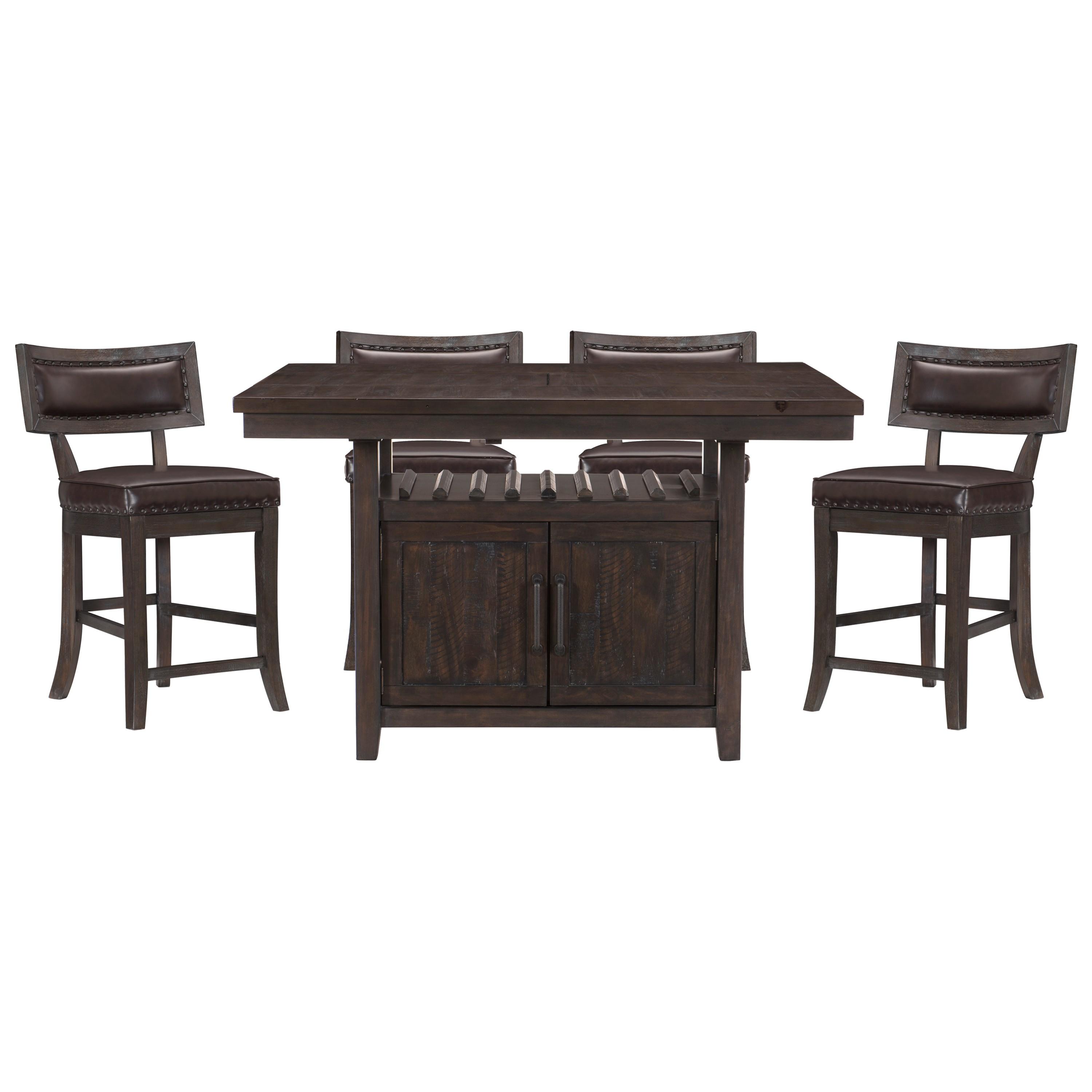 Rustic Dining Room Set 5655-36*5PC Oxton 5655-36*5PC in Dark Cherry Faux Leather