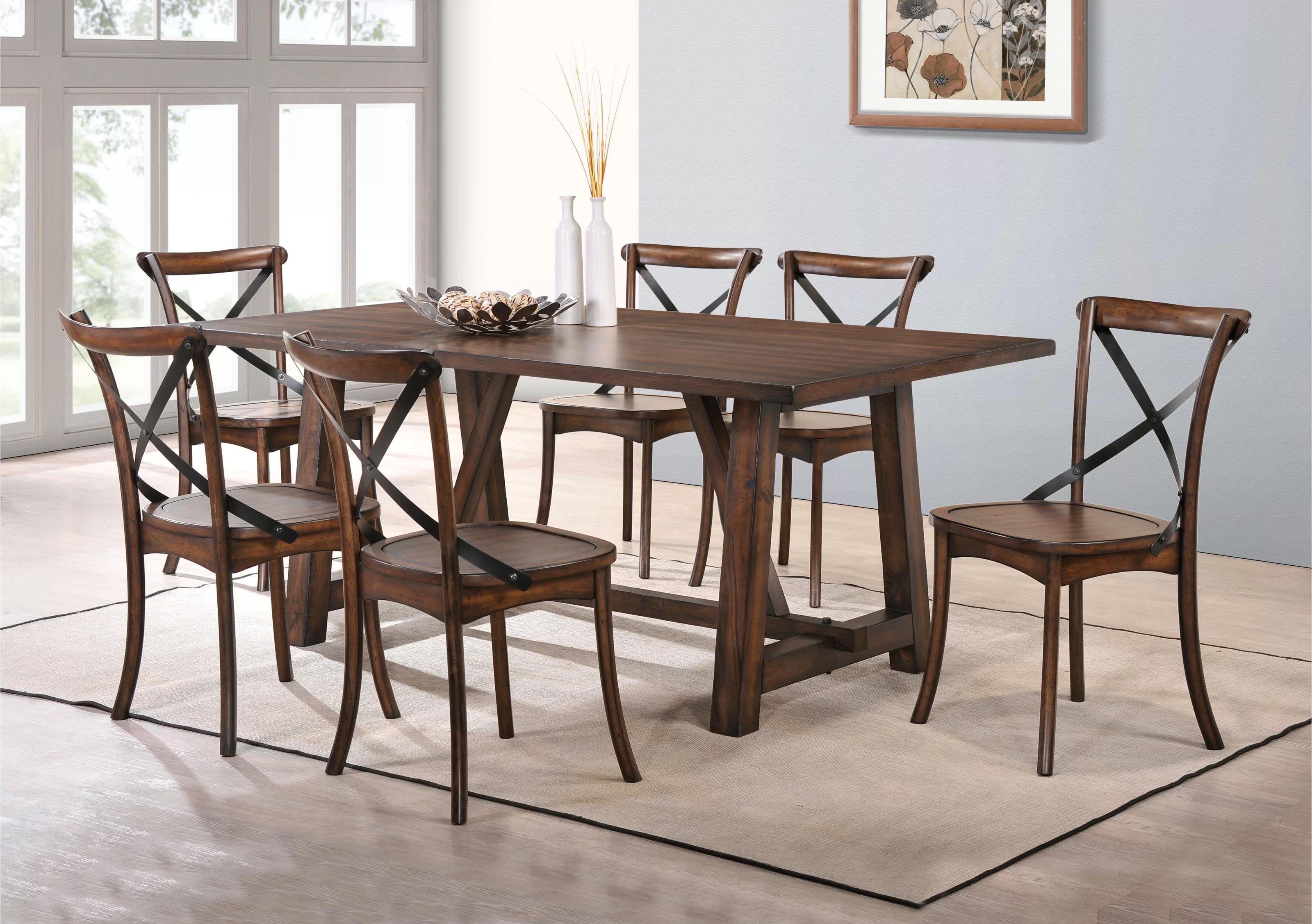 

    
Rustic Dark Oak Dining Table + 6x Chairs by Acme Kaelyn 73030-7pcs
