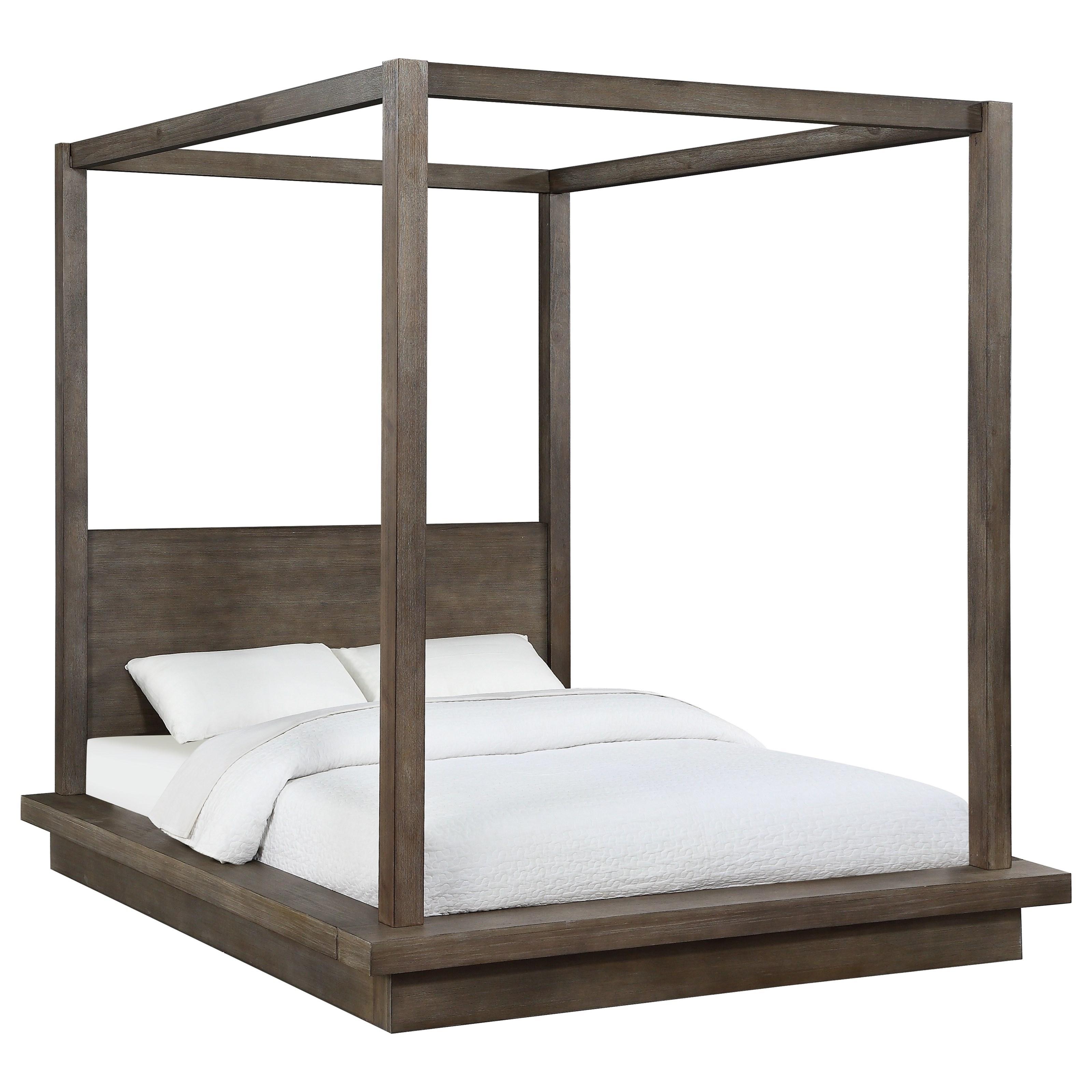 Contemporary, Rustic Canopy Bed MELBOURNE CANOPY 8D64F6 in Brown 
