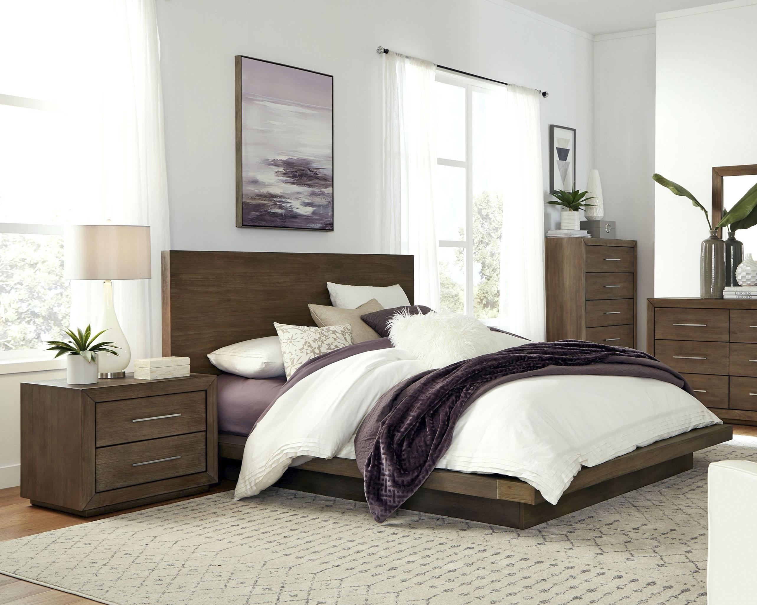Contemporary, Rustic Platform Bedroom Set MELBOURNE 8D64H7-2N-3PC in Brown 