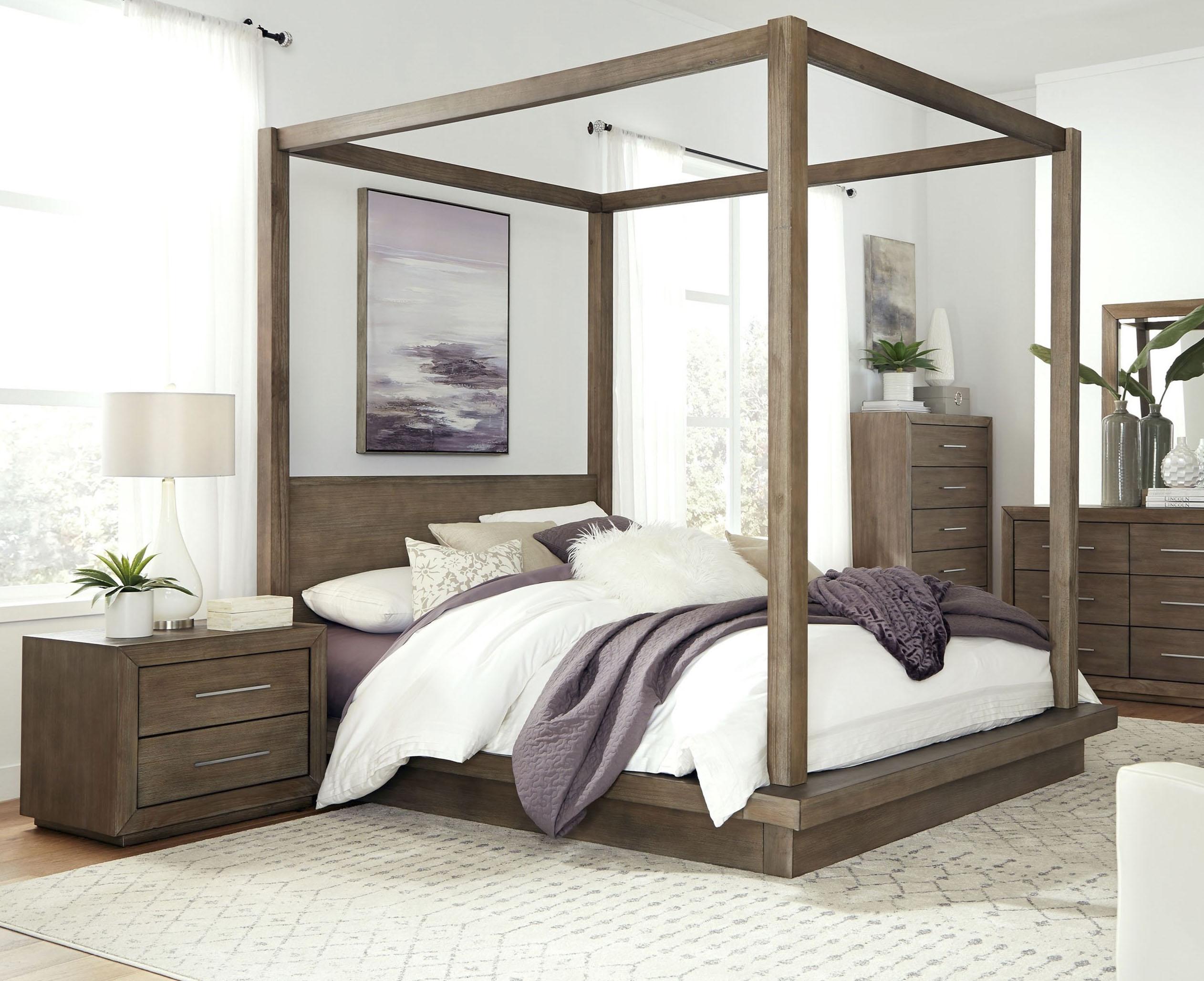 Contemporary, Rustic Canopy Bedroom Set MELBOURNE CANOPY 8D64F7-2N-3PC in Brown 
