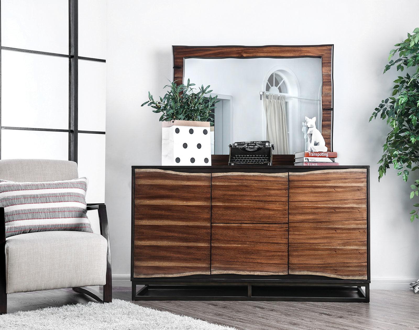 

    
Rustic Dark Walnut & Dark Oak Solid Wood Dresser w/Mirror Furniture of America CM7363D*M Fulton
