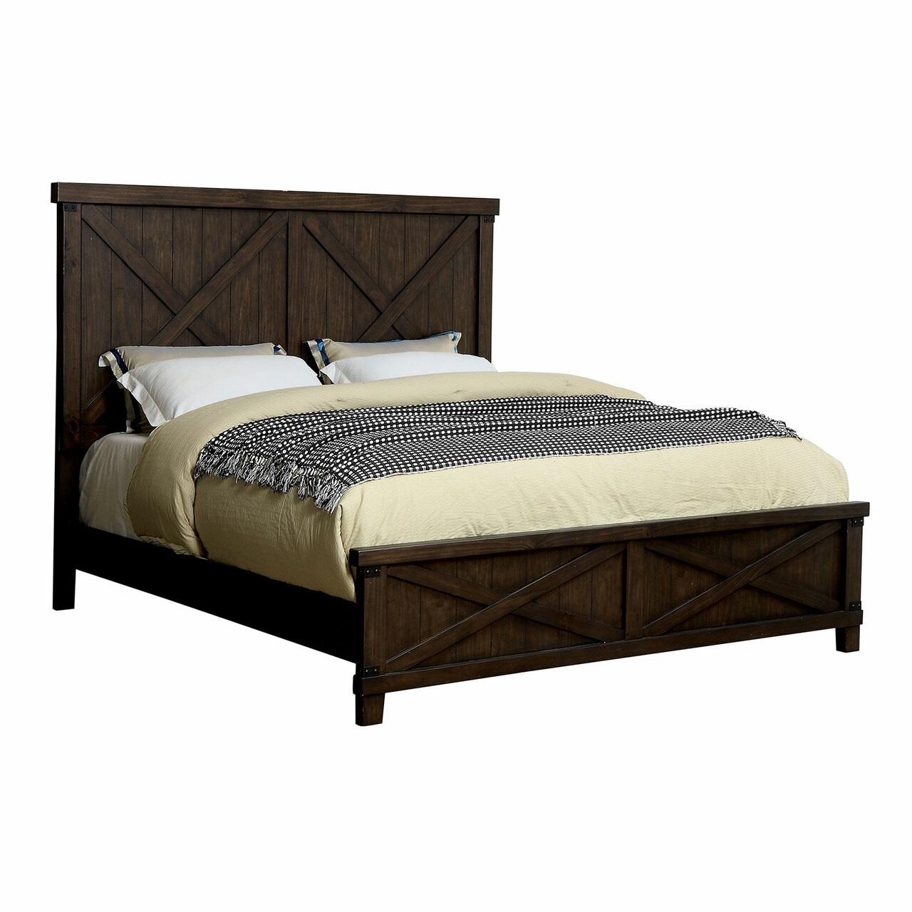 

    
Rustic Dark Walnut Solid Wood CAL Bedroom Set 3pcs Furniture of America CM7734 Bianca
