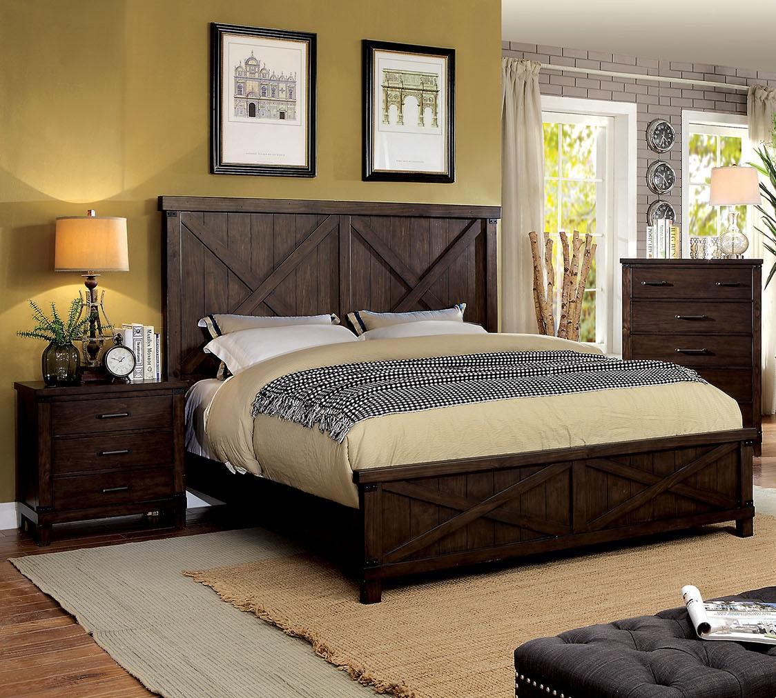 

    
Rustic Dark Walnut Solid Wood CAL Bedroom Set 3pcs Furniture of America CM7734 Bianca
