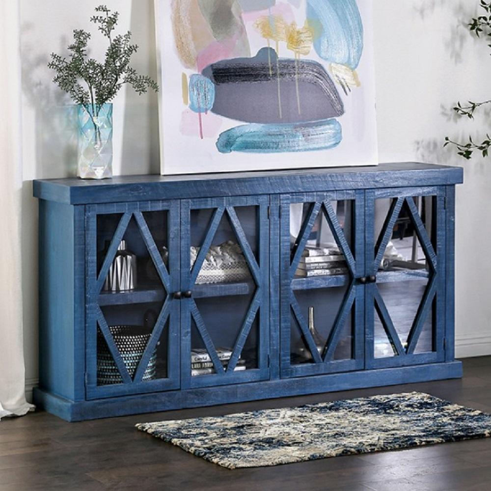 

    
Rustic Denim Blue Solid Wood Brazilian Pine Cabinet Furniture of America EM-AC093BL Melia
