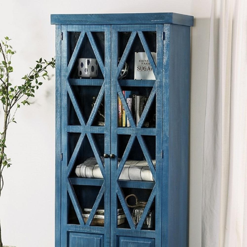 

    
Rustic Denim Blue Solid Wood Brazilian Pine Curio Furniture of America EM-AC094BL Zenia
