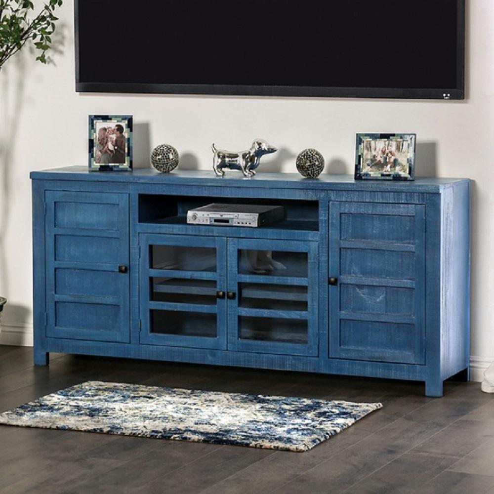 

    
Rustic Denim Blue Solid Wood Brazilian Pine TV Console Furniture of America EM5009BL-TV Tedra
