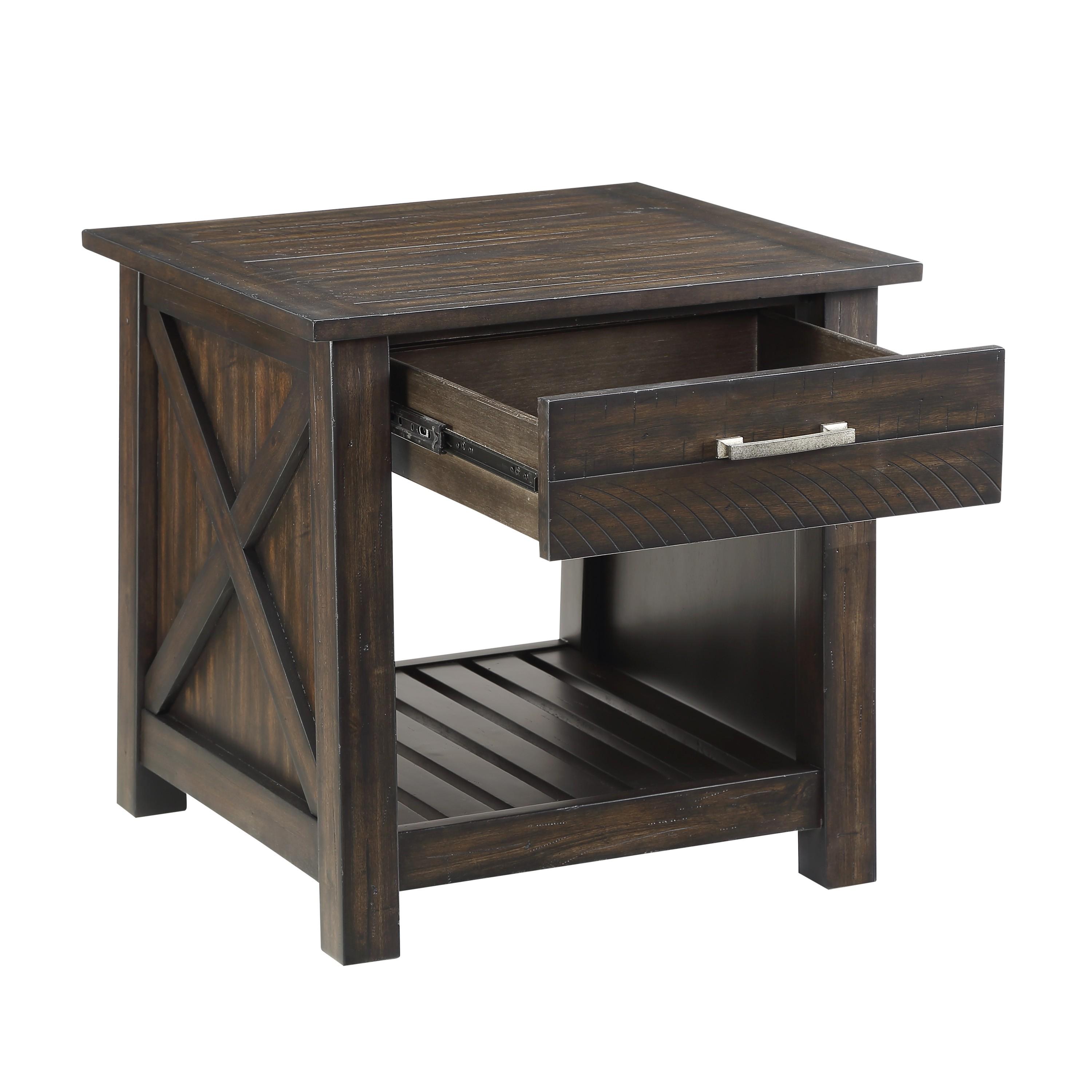 

                    
Buy Rustic Distressed Dark Brown Wood Occasional Table Set 2pcs Homelegance 3674 Traine
