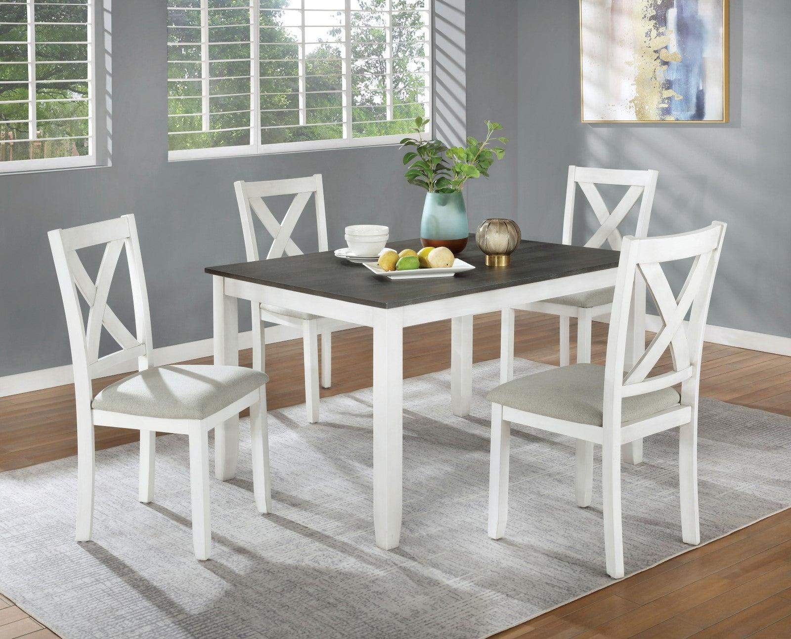Rustic Dining Table Set CM3476WH-T-5PK Anya CM3476WH-T-5PK in White, Gray Fabric