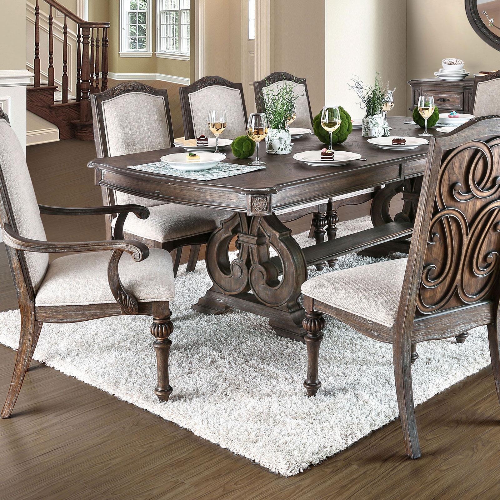 Transitional Dining Table Set ARCADIA CM3150T CM3150T-7PC in Rustic Brown Fabric