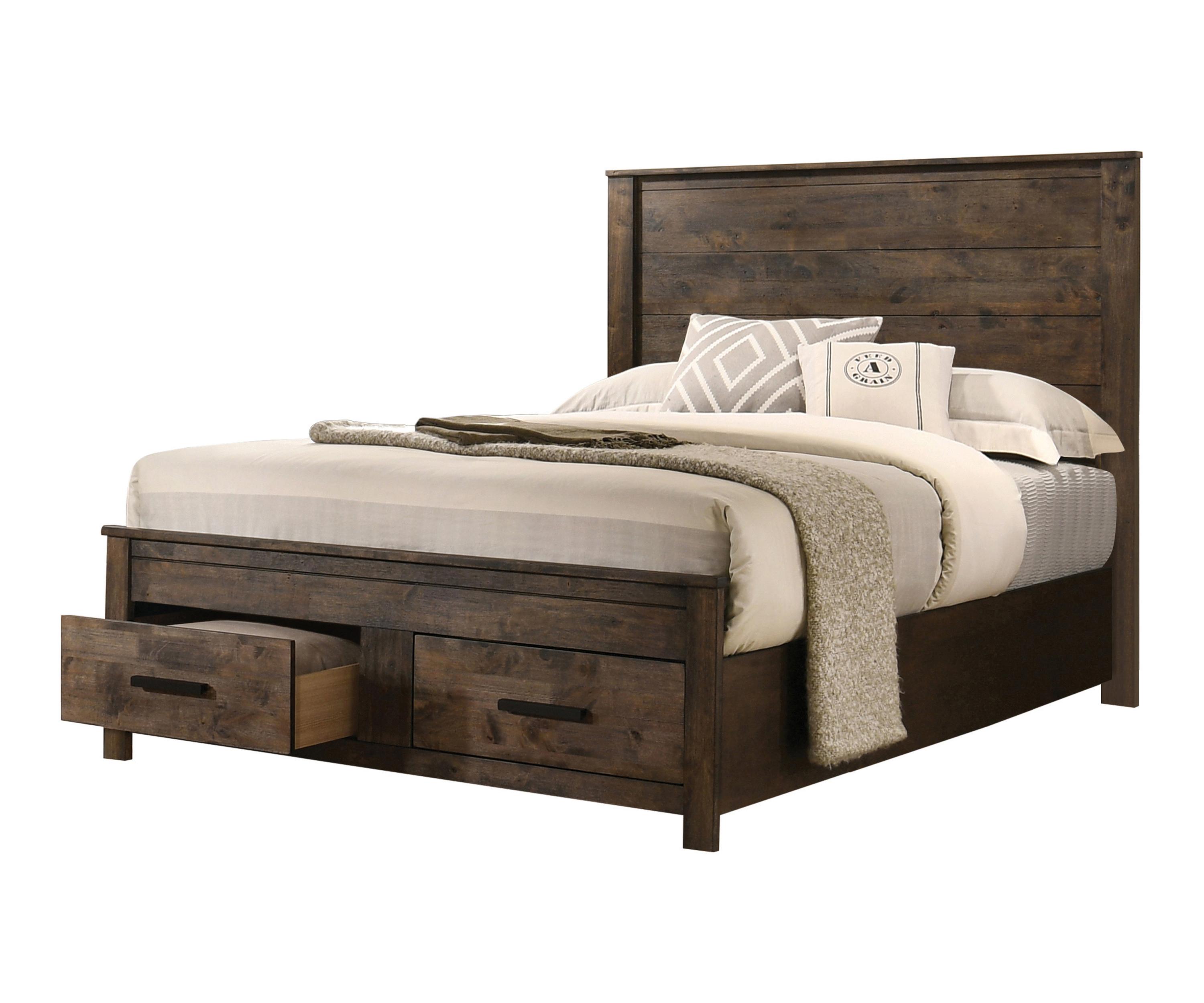 

    
Rustic Golden Brown Solid Hardwood CAL Bedroom Set Coaster 5pcs 222631KW Woodmont
