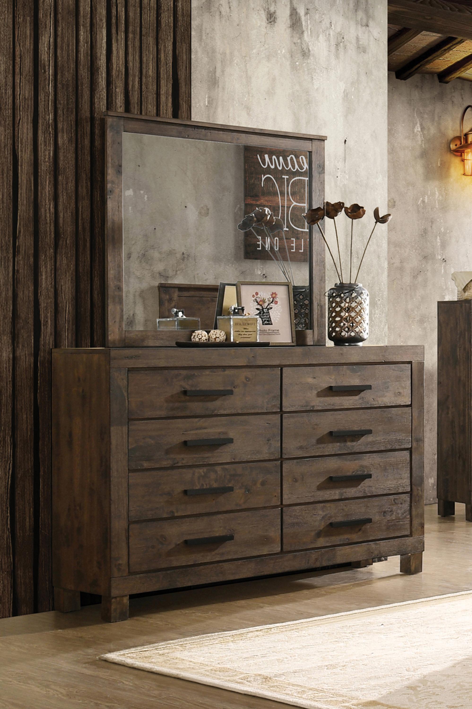 

    
Rustic Golden Brown Solid Hardwood Dresser w/Mirror Coaster 222633 Woodmont
