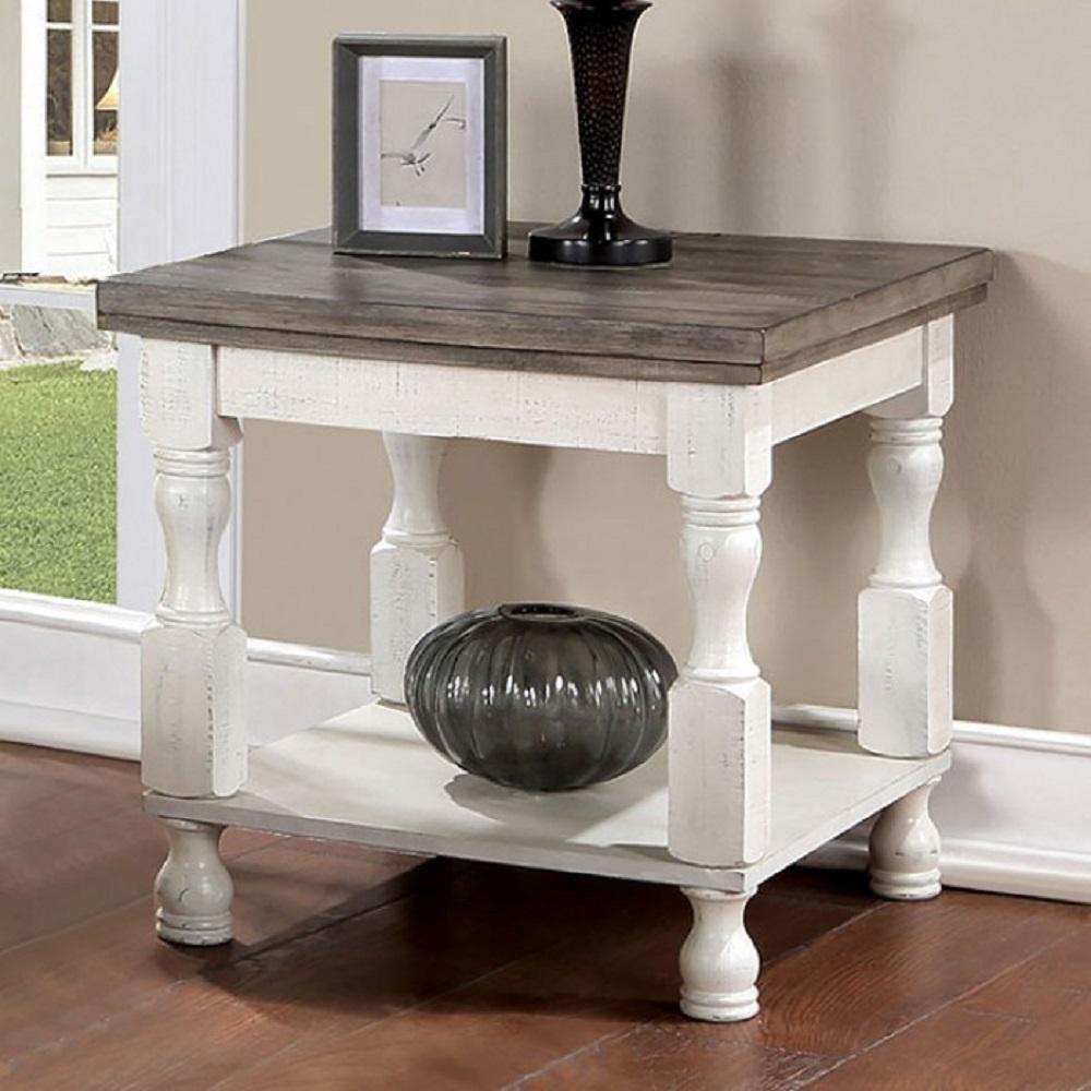 

    
Rustic Gray & Antique White Solid Wood End Table Set 2pcs Furniture of America Calandra
