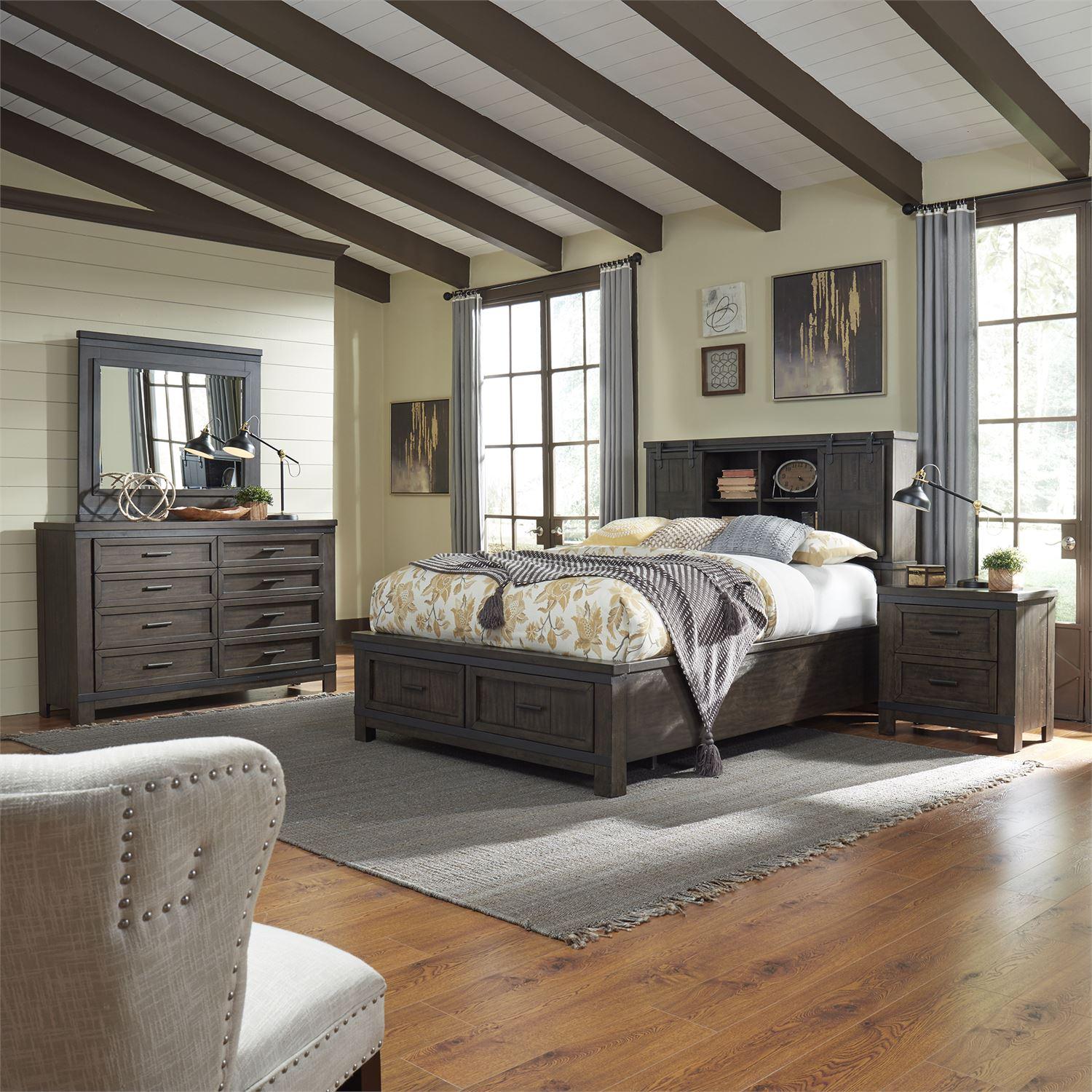 

    
Rustic Gray King Bookcase Bed Set 4 Pc Thornwood Hills 759-BR Liberty Furniture
