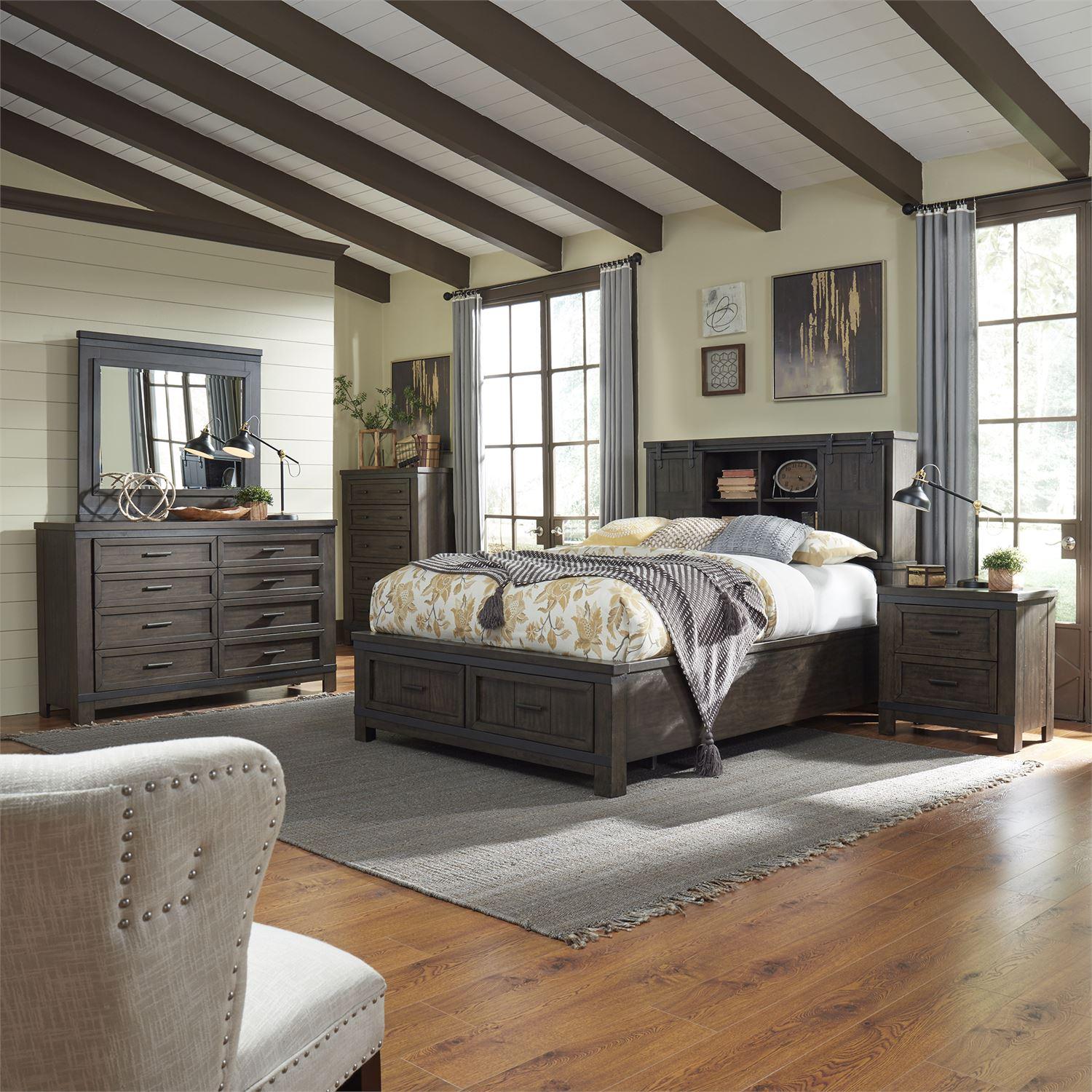 

    
Rustic Gray King Bookcase Bed Set 5PCS Thornwood Hills 759-BR Liberty Furniture
