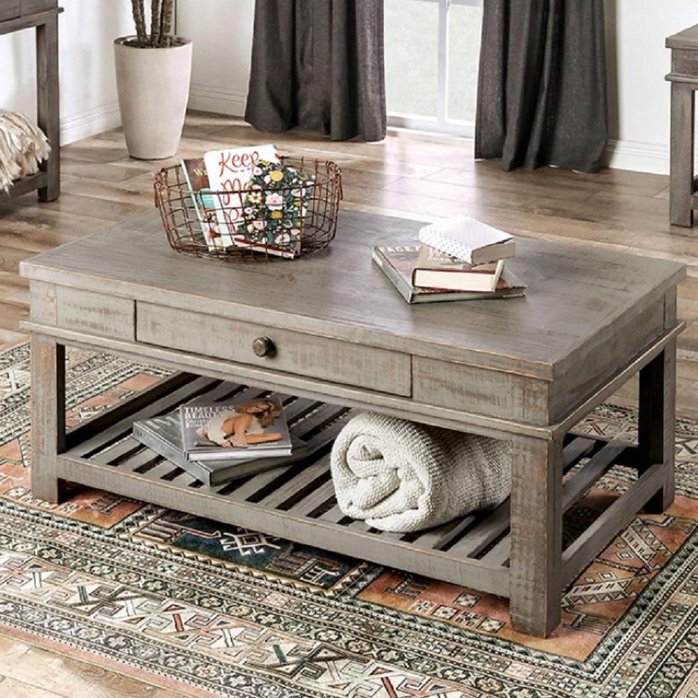 

    
Rustic Gray Solid Wood Brazilian Pine Coffee Table Furniture of America EM4009GY-C McAllen
