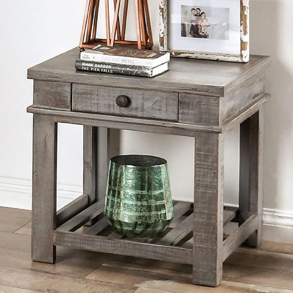 

    
Rustic Gray Solid Wood Brazilian Pine End Table Furniture of America EM4009GY-E McAllen
