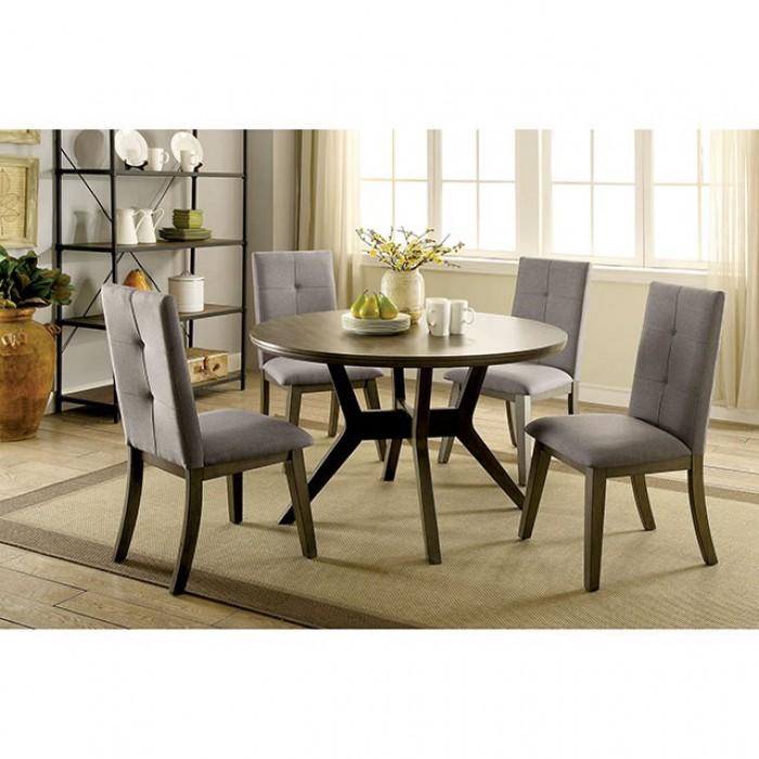 

    
Rustic Gray Solid Wood Round Dining Table Set 5pcs Furniture of America Abelone
