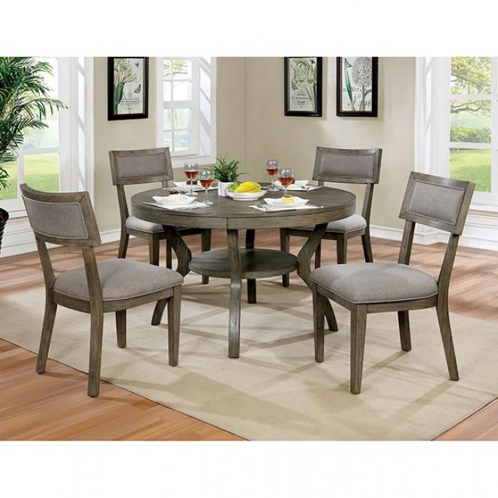 

    
Rustic Gray Solid Wood Round Dining Table Set 5pcs Furniture of America Leeds
