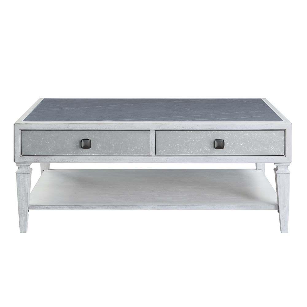 

    
Rustic Gray & Weathered White Coffee Table by Acme Katia LV01052
