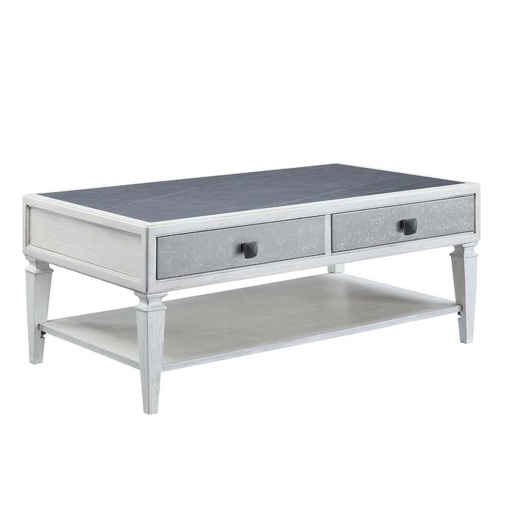 

    
Rustic Gray & Weathered White Coffee Table by Acme Katia LV01052
