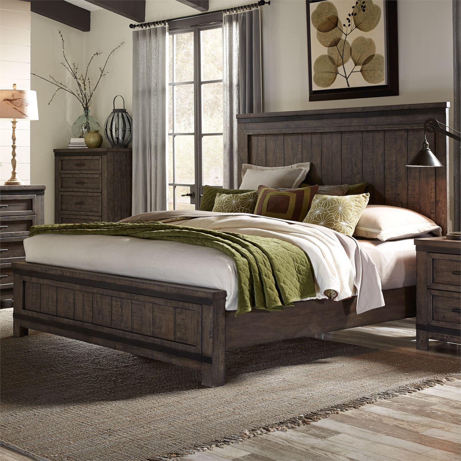 Rustic Panel Bed Thornwood Hills  (759-BR) Panel Bed 759-BR-KPB in Gray 