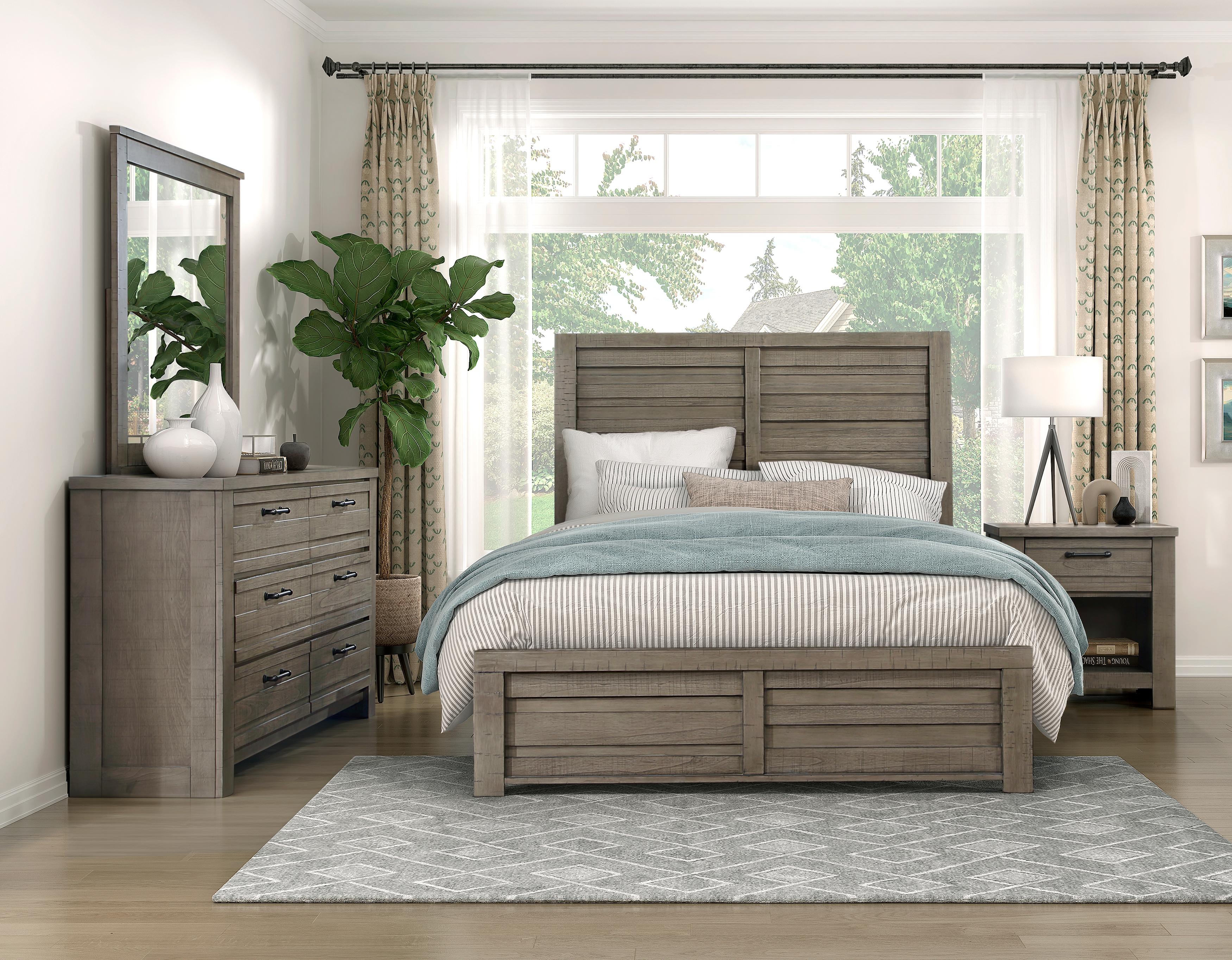 

    
Rustic Gray Wood Queen Panel Bedroom Set 6PCS Homelegance Longview 1498GY-1-Q-6PCS
