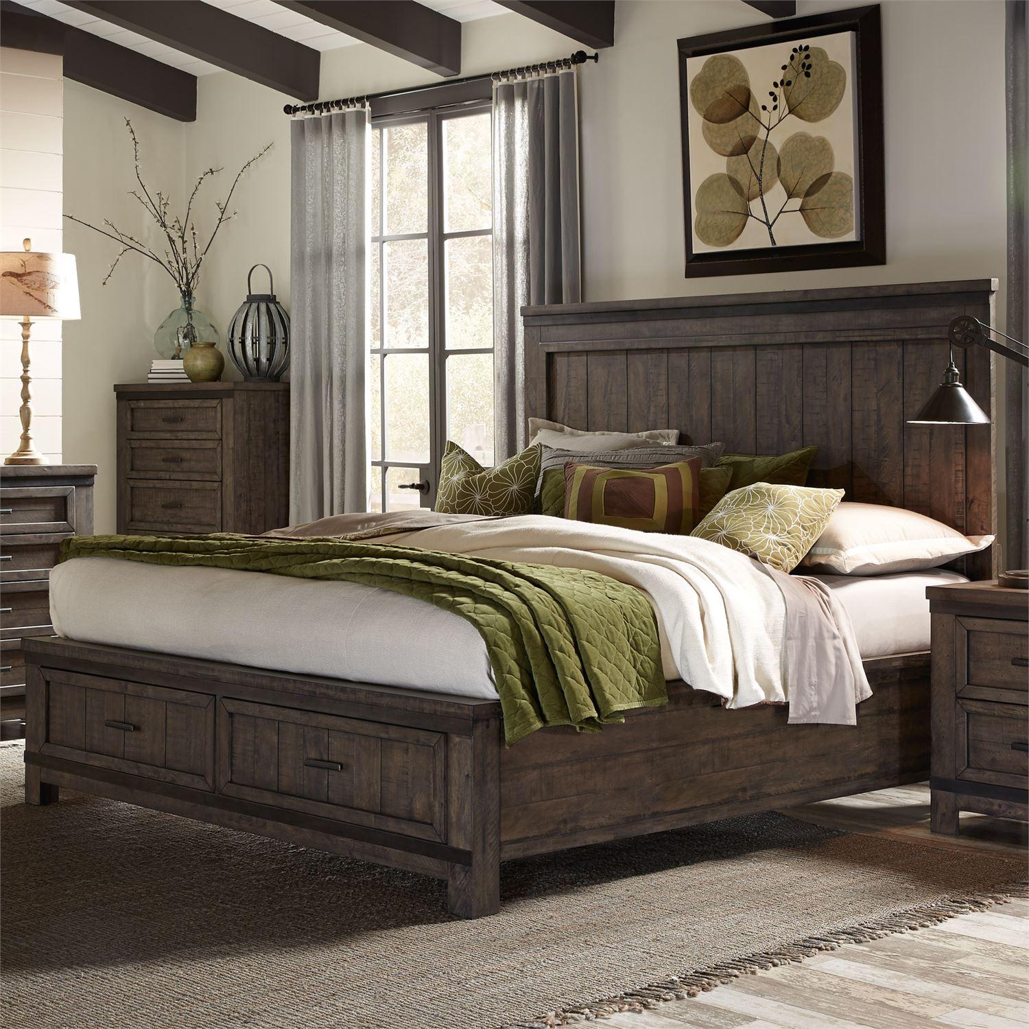 Rustic Storage Bed Thornwood Hills  (759-BR) Storage Bed 759-BR-QSB in Gray 