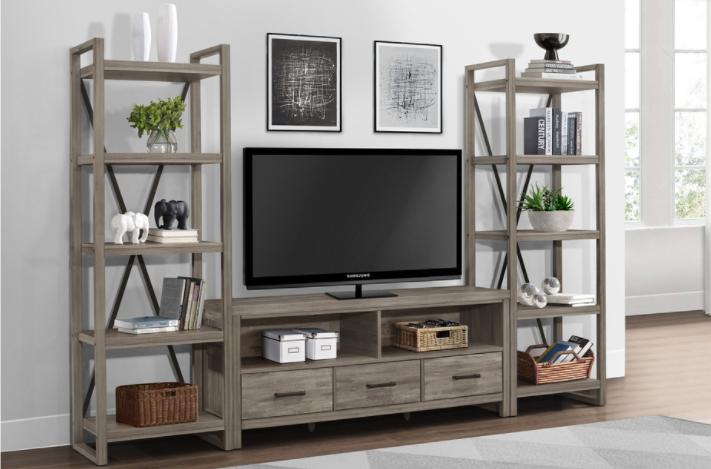 Rustic Entertainment Center 15260-66T 15260-S 3pc Homelegance 15260-66T-S-3pcs in Gray 