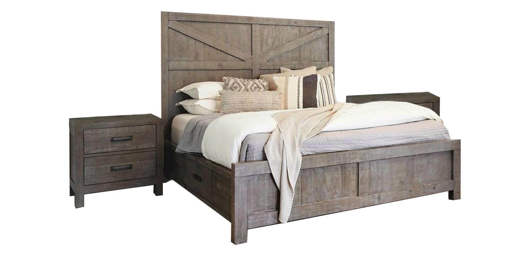 

    
Rustic Grey Finish Farmhouse Queen Bedroom Set 3Pcs TARYN by Modus Furniture
