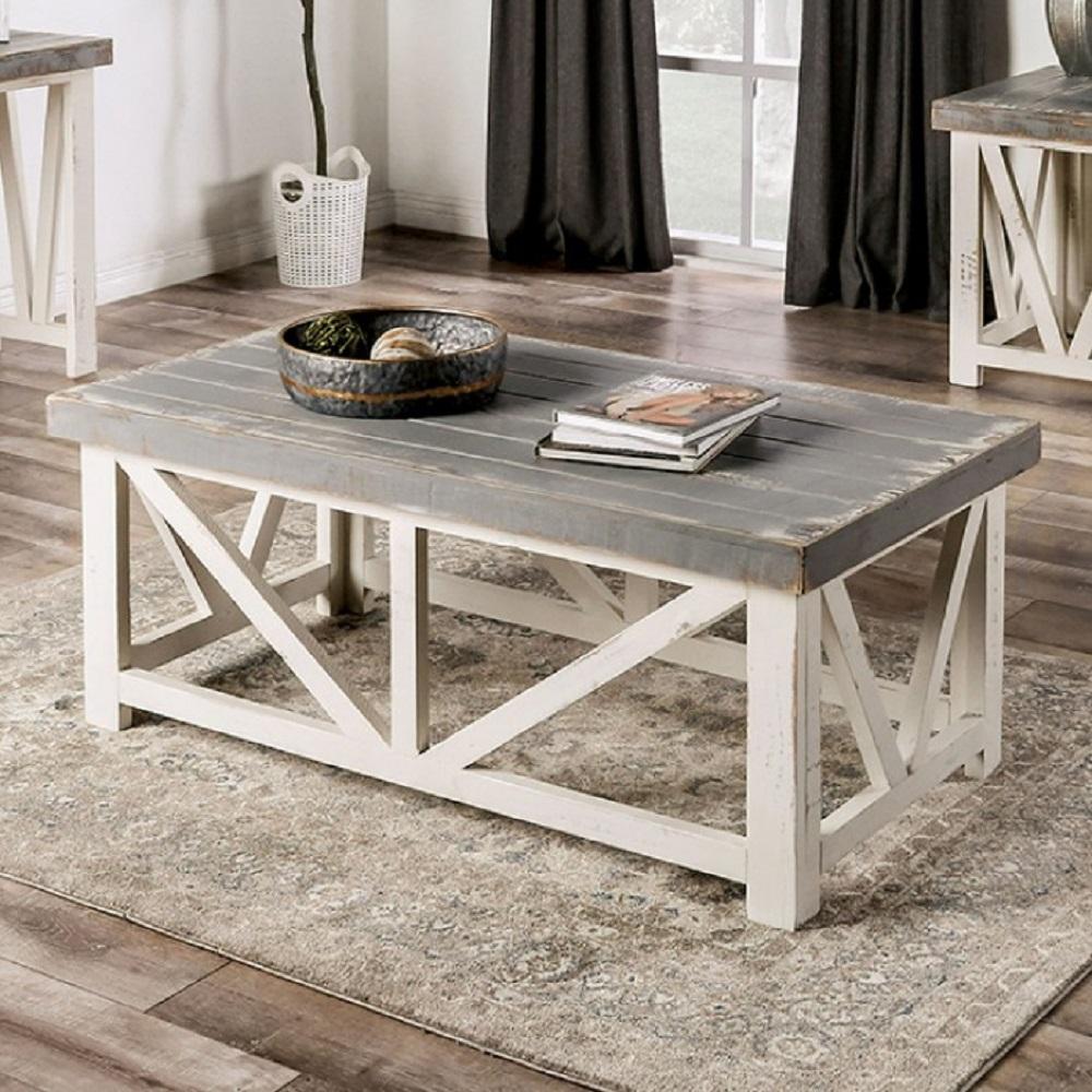 

    
Rustic Ivory & Gray Solid Wood Brazilian Pine Coffee Table Furniture of America EM4001IV-C Halton Hills

