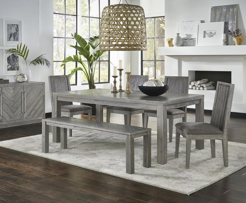 Contemporary, Rustic Dining Table Set ALEXANDRA 5RS361-6PC in Latte, Light Grey Fabric