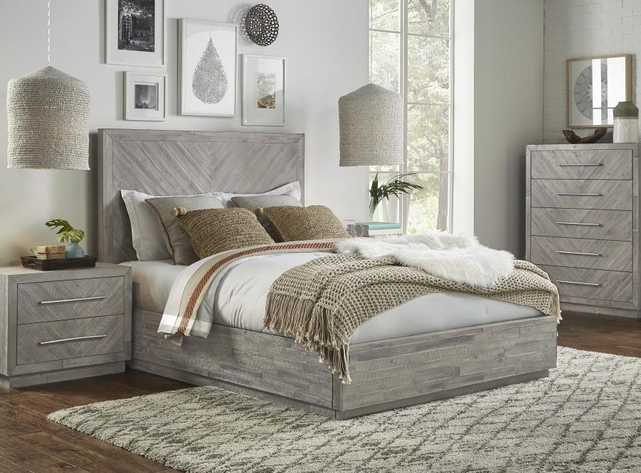 Contemporary, Rustic Platform Bed ALEXANDRA 5RS3H6 in Latte 