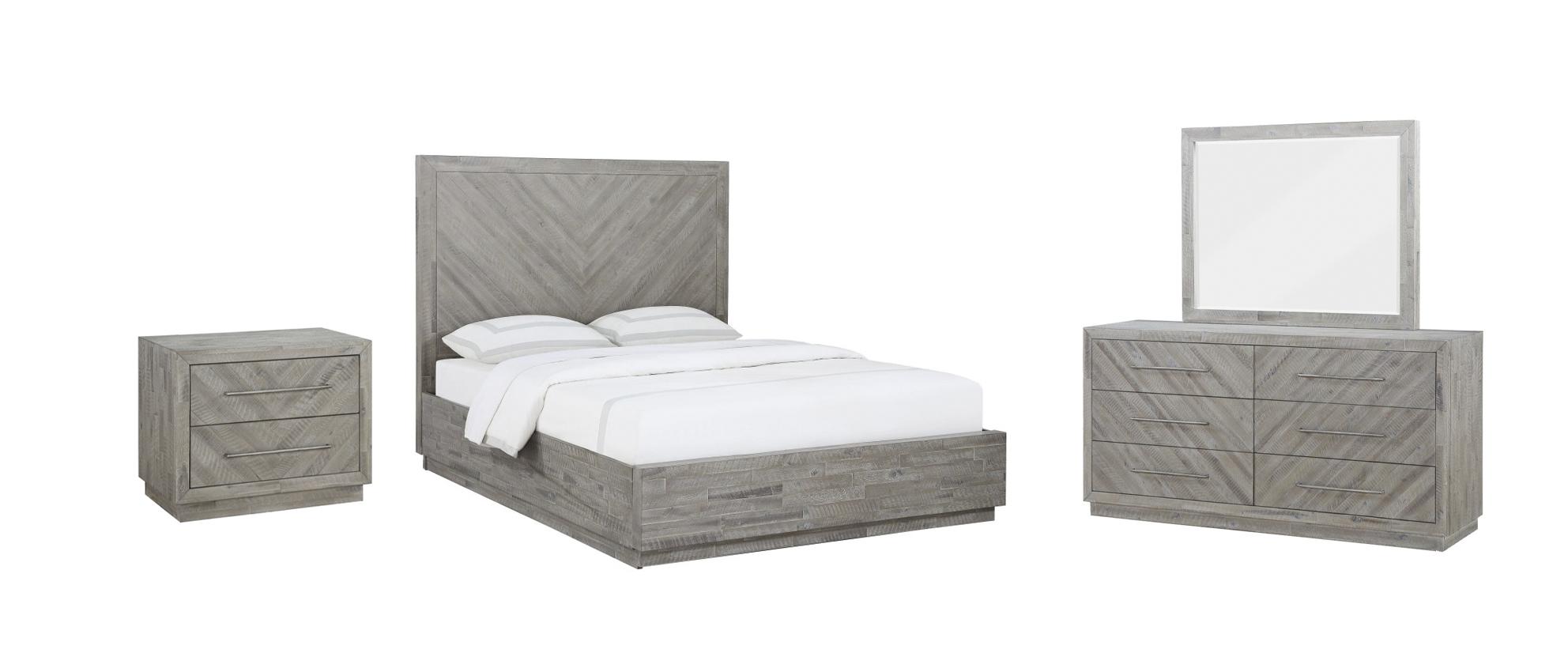 Contemporary, Rustic Platform Bedroom Set ALEXANDRA 5RS3H7-NDM-4PC in Latte 