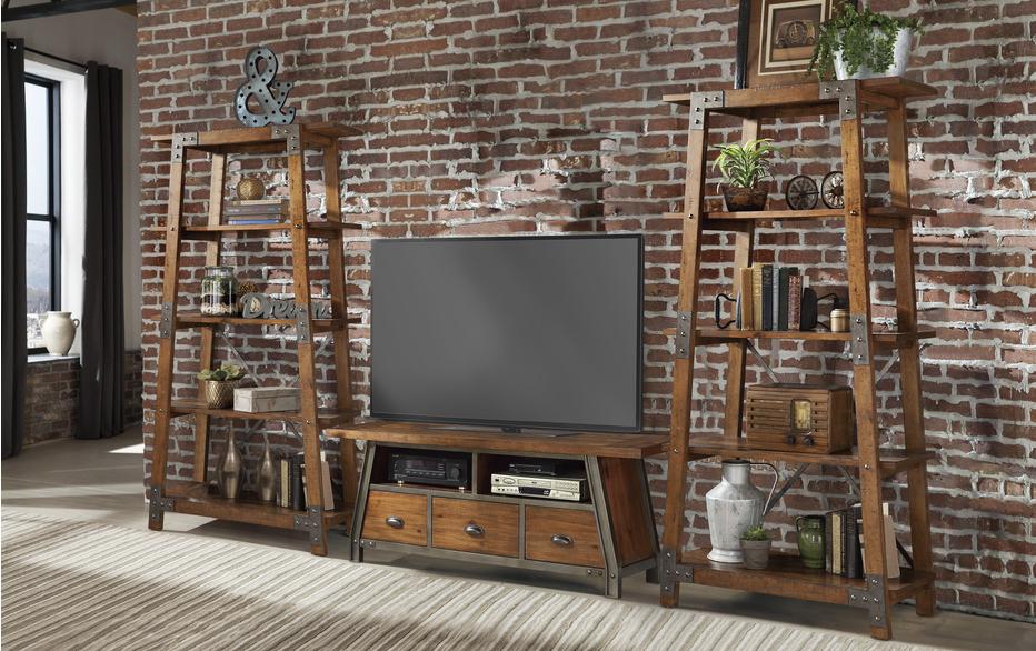 Rustic Entertainment Center 17150-64T 1715-12 Holverson Collection 17150-64T-12-3pcs in Light Brown 