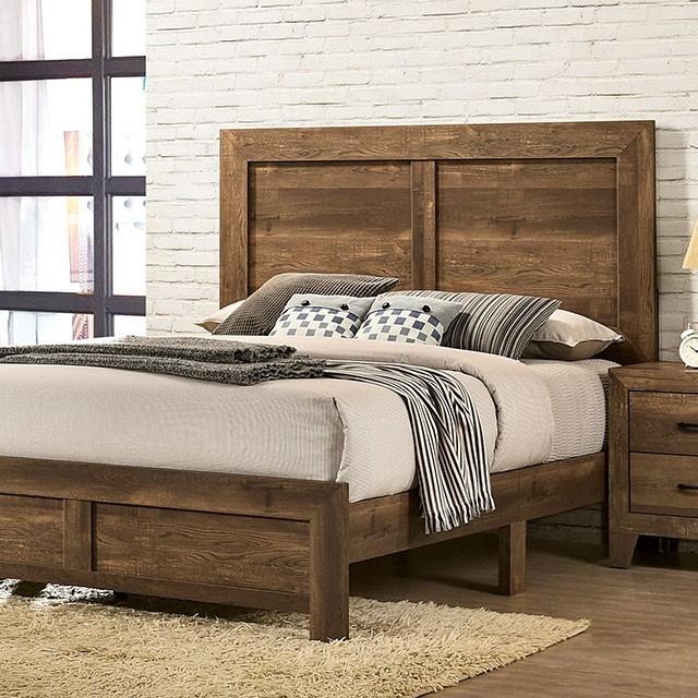 

    
Rustic Light Walnut Faux Wood Veneer Queen Panel Bed by Furniture of America CM7912 Wentworth
