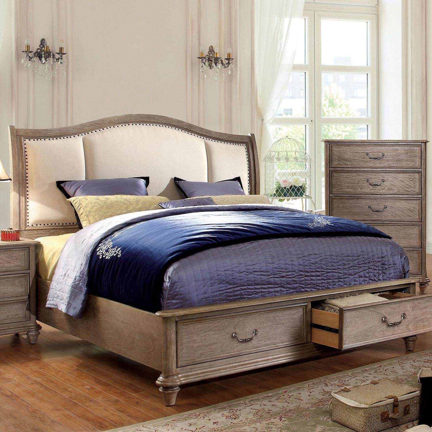 

    
Rustic Natural & Ivory Solid Wood King Bed w/Storage Drawers Furniture of America CM7614-EK Belgrade
