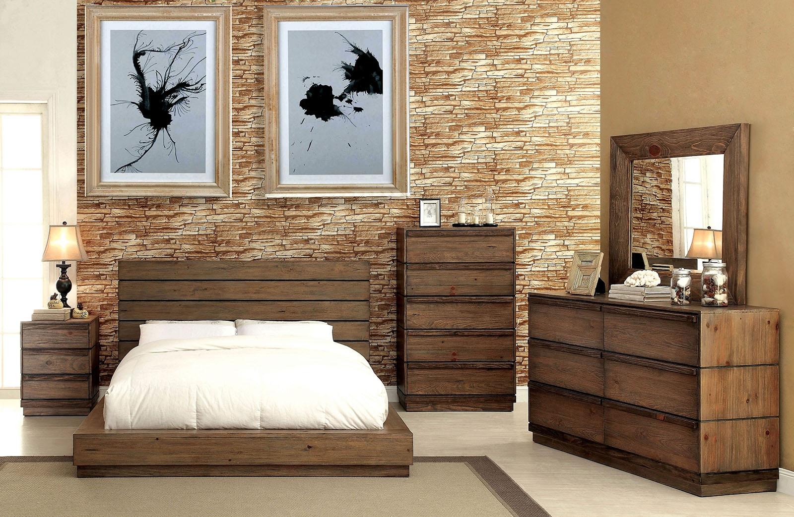 

    
Rustic Natural Solid Wood Queen Bedroom Set 5pcs Furniture of America CM7623-Q Coimbra
