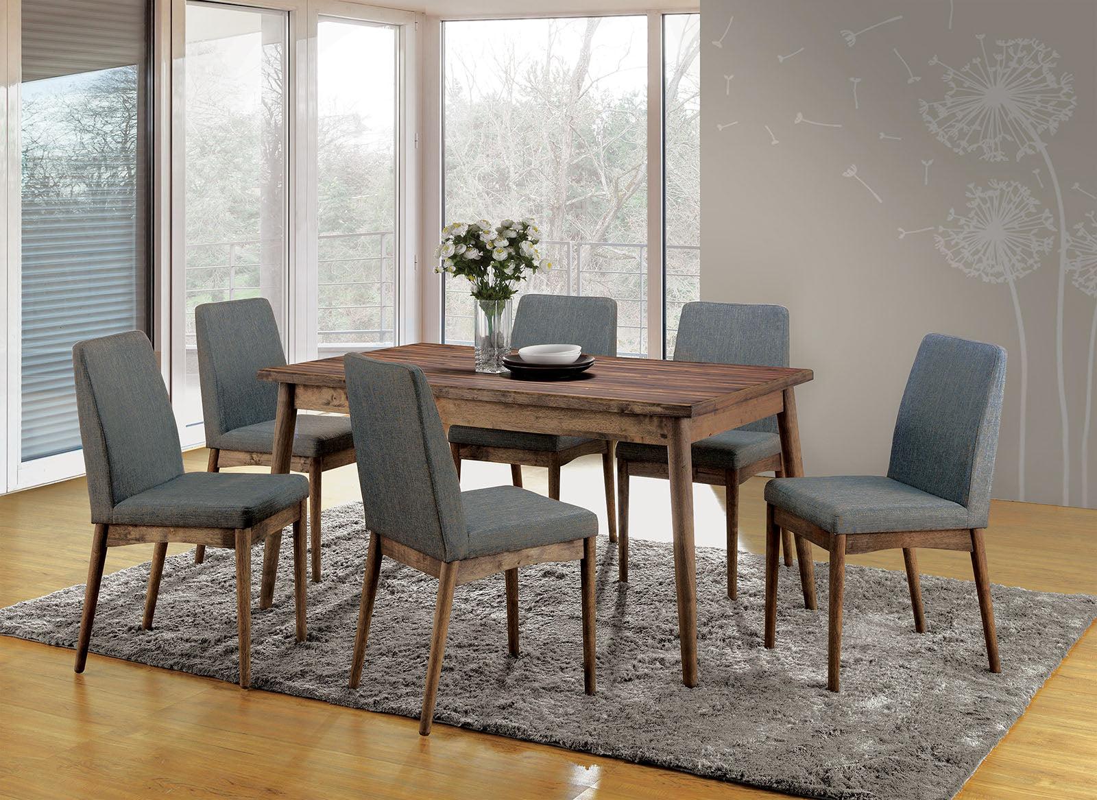

    
Rustic Natural Tone & Gray Solid Wood Dining Room Set 7pcs Furniture of America Eindride
