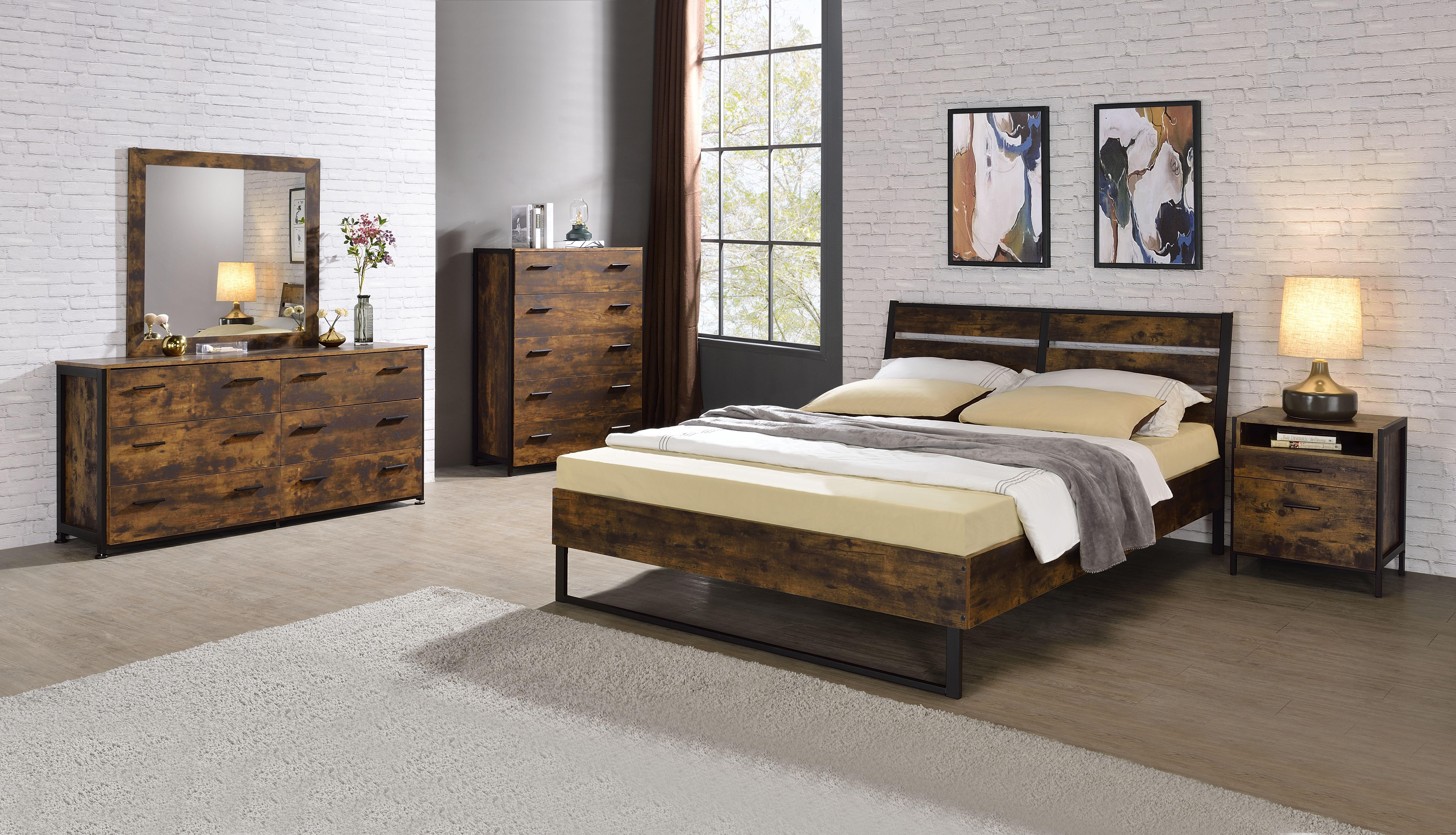 

    
Rustic Oak & Black Finish Eastern King 6pcs Bedroom Set by Acme Juvanth 24247EK-6pcs
