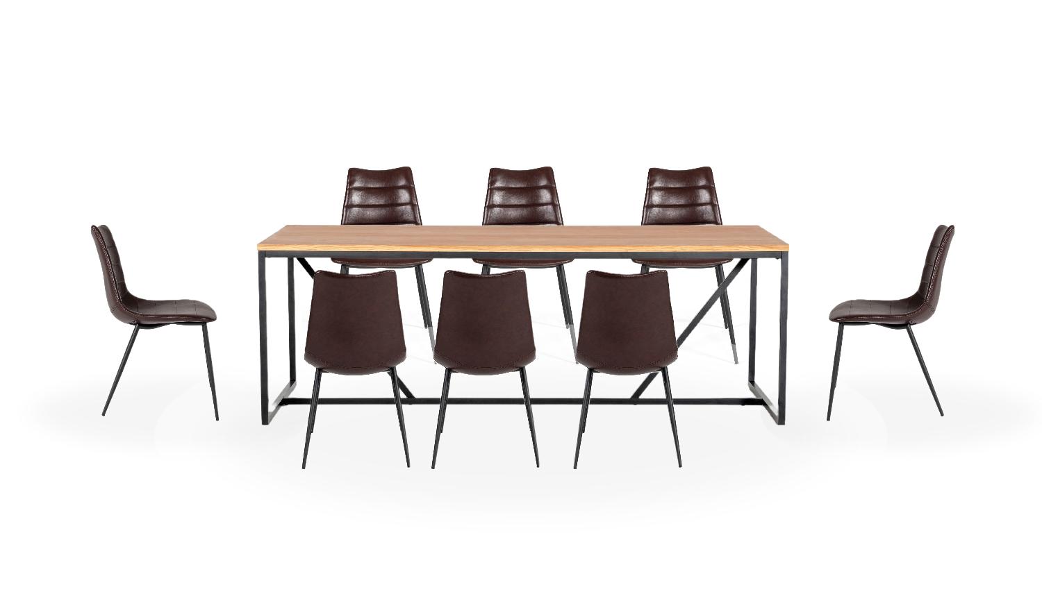 Contemporary, Modern Dining Room Set Fagan VGEDMD220005-9pcs in Oak, Brown Leather