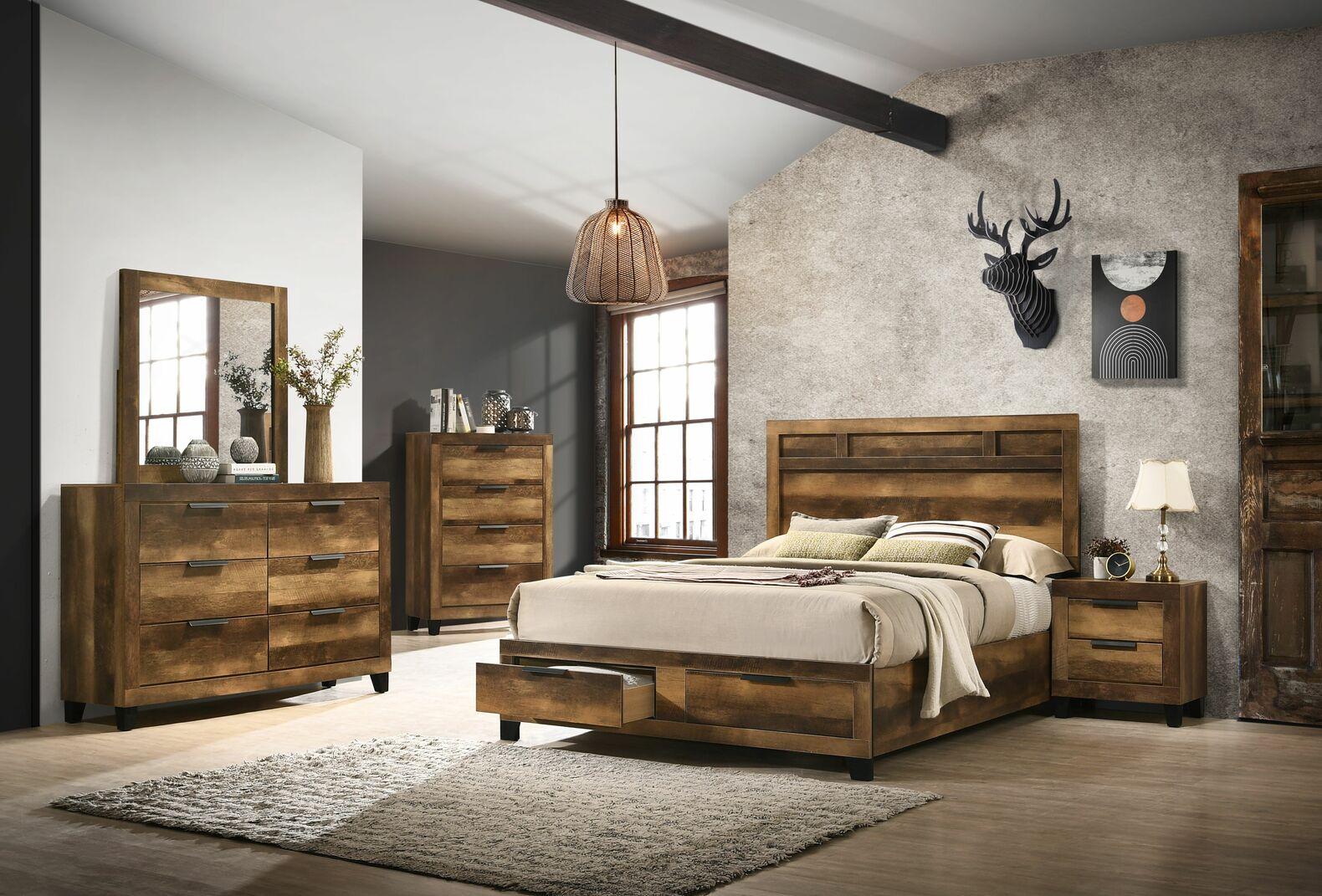 

    
Rustic Oak Finish King Eastern 3pcs Bedroom Set by Acme Morales 28587EK-3pcs
