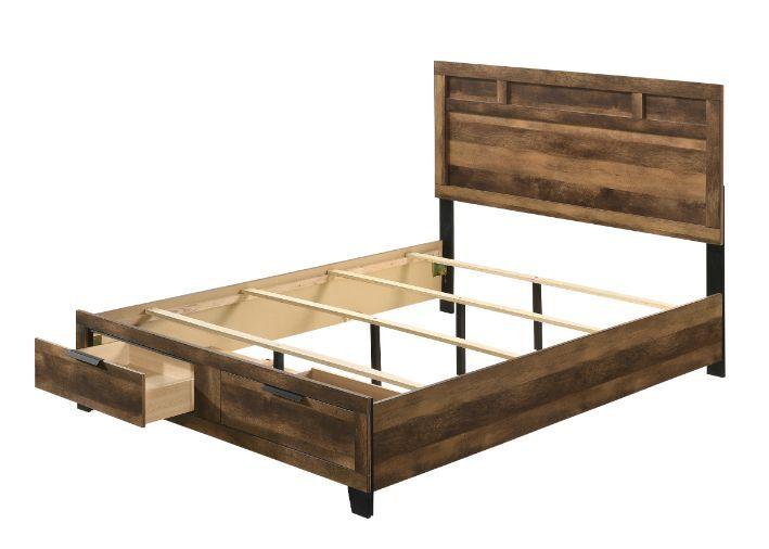

    
Acme Furniture Morales Queen Bed Rustic Brown 28590Q

