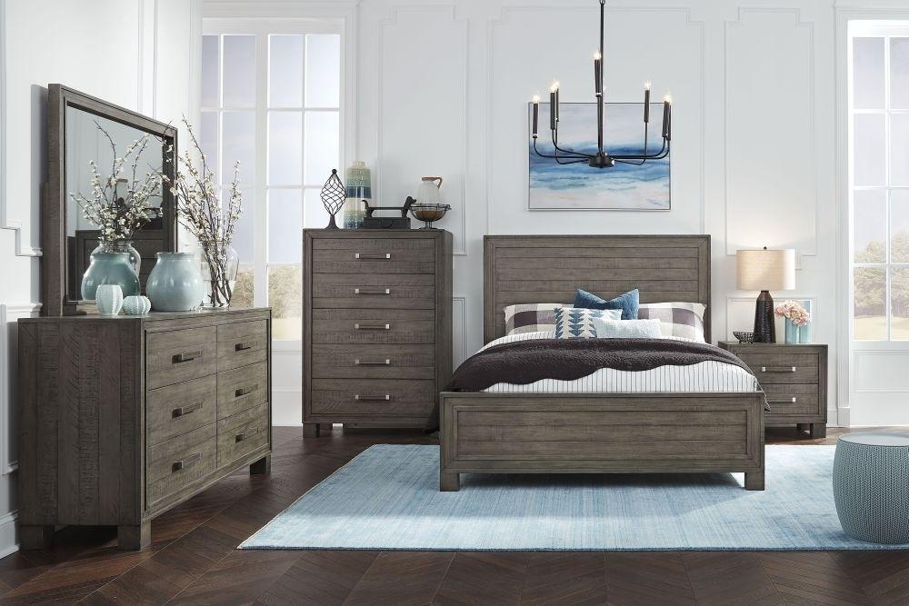 

    
 Shop  Rustic Style Dusty Dawn Finish Panel King Bedroom Set 3Pcs WILLIAM by Modus Furniture
