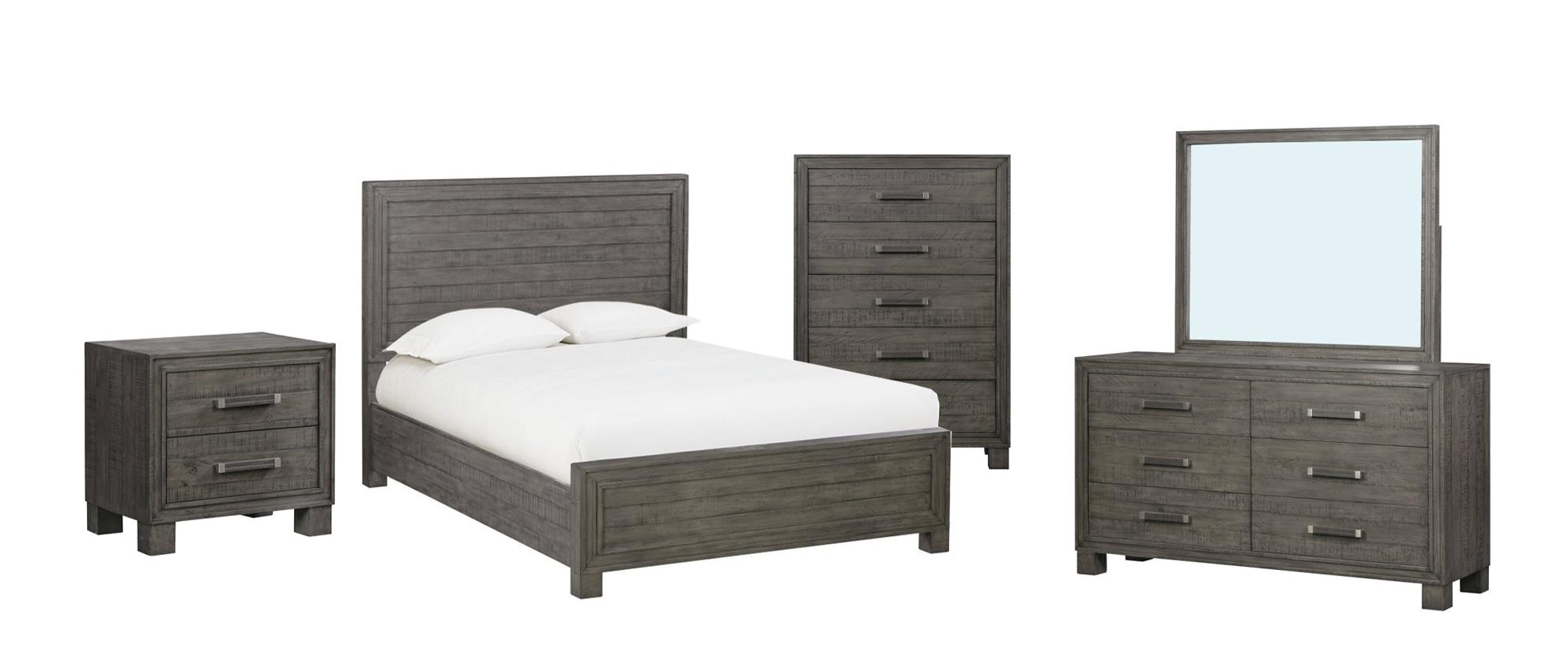 

    
Rustic Style Dusty Dawn Finish Panel King Bedroom Set 5Pcs w/Chest WILLIAM by Modus Furniture
