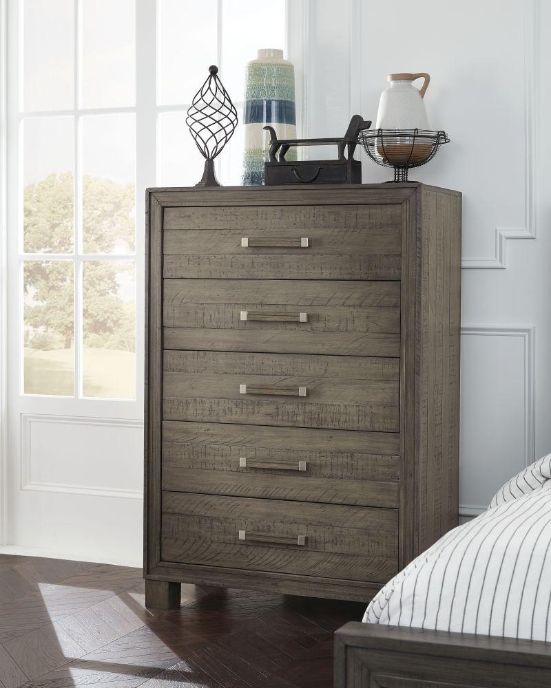 

                    
Buy Rustic Style Dusty Dawn Finish Panel Queen Bedroom Set 5Pcs w/Chest WILLIAM by Modus Furniture
