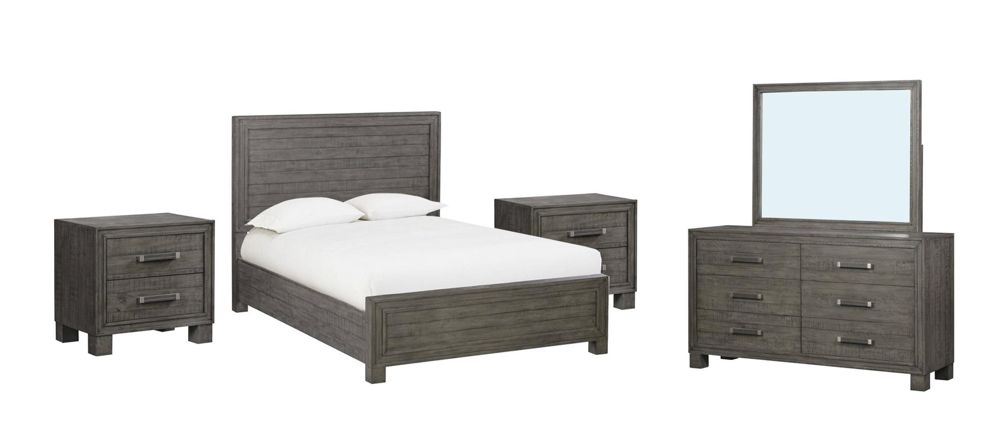 

    
Rustic Style Dusty Dawn Finish Panel Queen Bedroom Set 5Pcs WILLIAM by Modus Furniture
