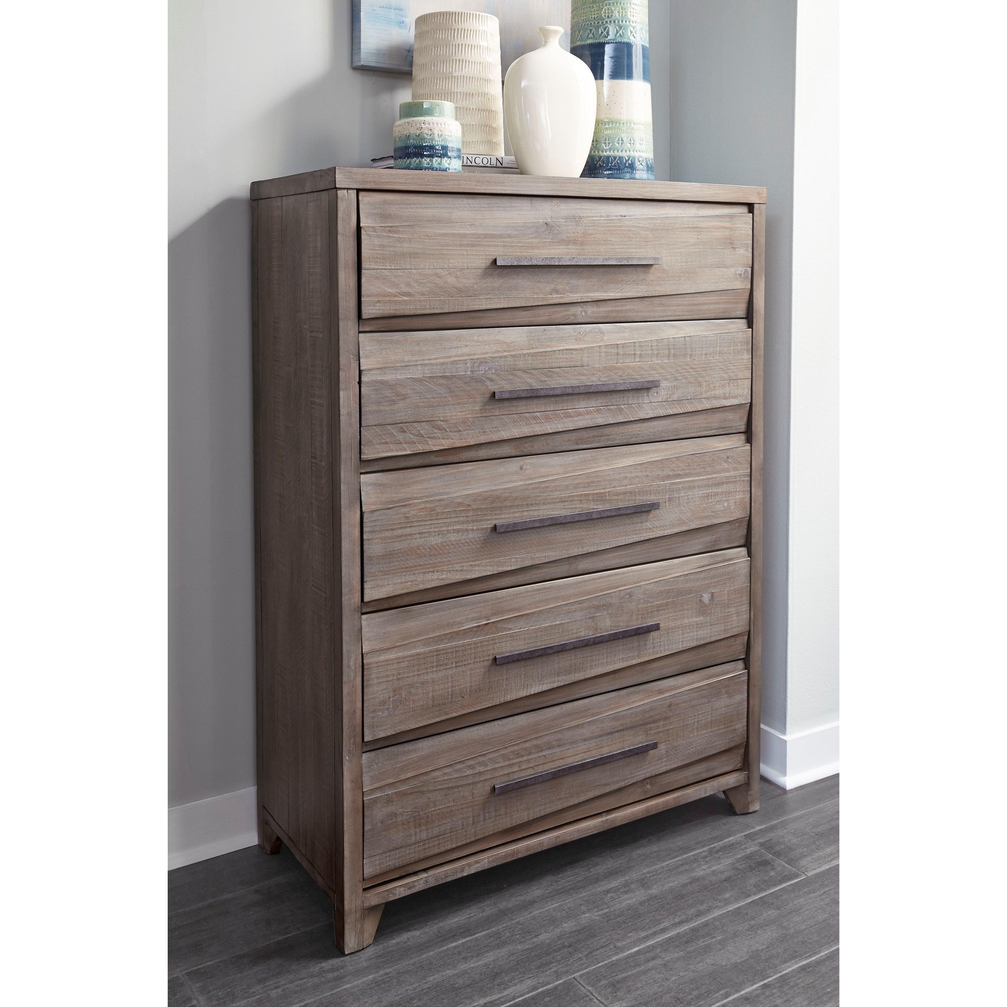

    
Rustic Style Sahara Tan Finish 5-Drawer Chest HEARST by Modus Furniture

