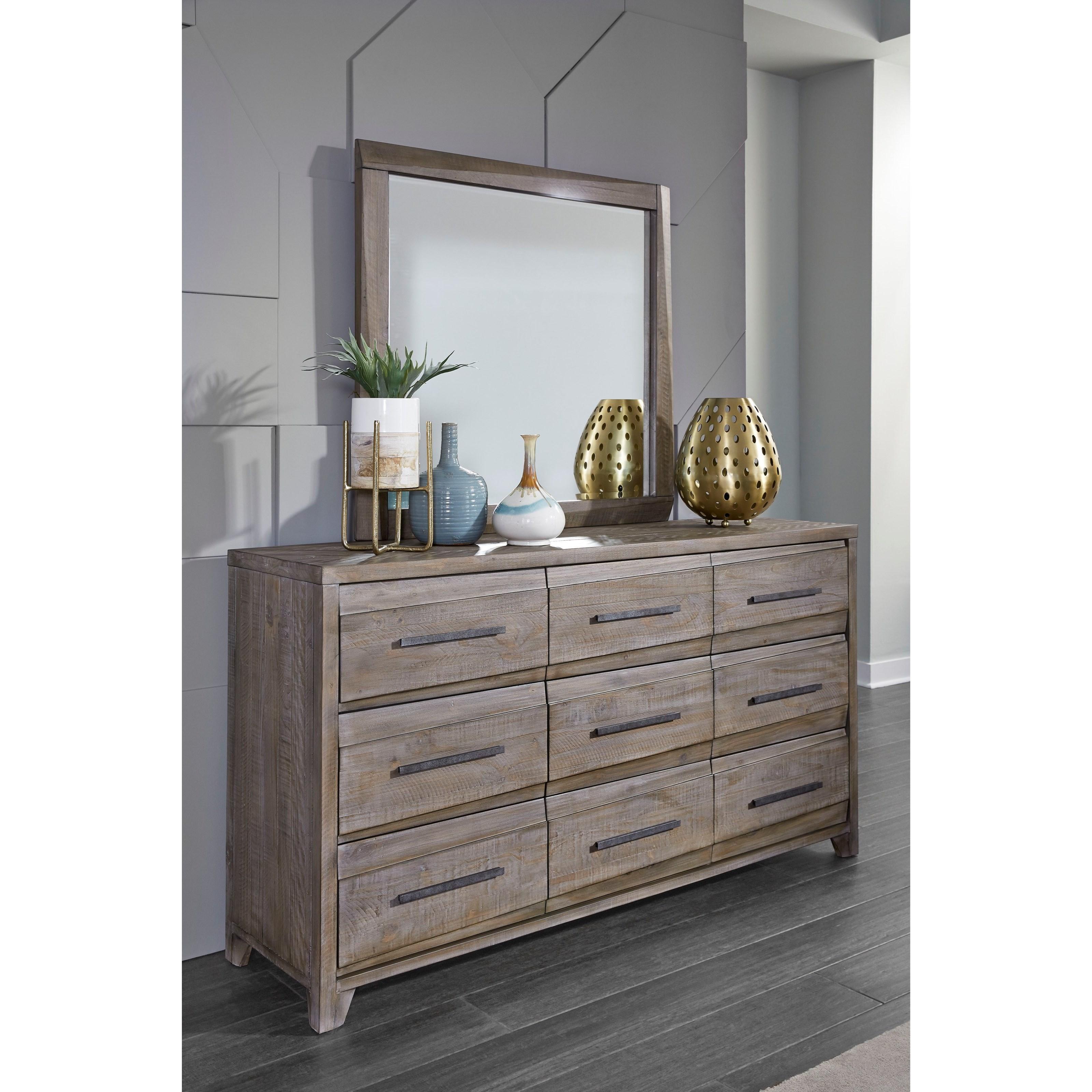 Casual, Rustic Dresser With Mirror HEARST 6VF382-DM-2PC in Tan 