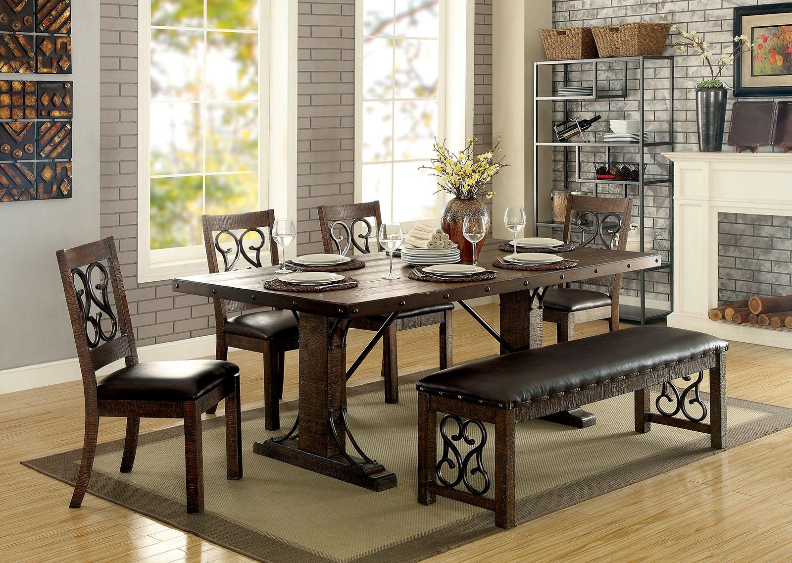 

    
Rustic Walnut Brown Leatherette Dining Set 6Pcs Furniture of America Paulina
